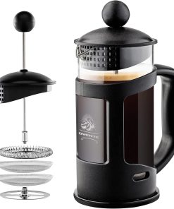 "OVENTE 12oz French Press Coffee Maker, Borosilicate Glass, Stainless Steel Filter, BPA-Free, Black"