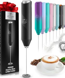 "Zulay Kitchen Milk Frother Wand, Stainless Steel, Battery-Operated for Coffee, Lattes, Matcha - Black"
