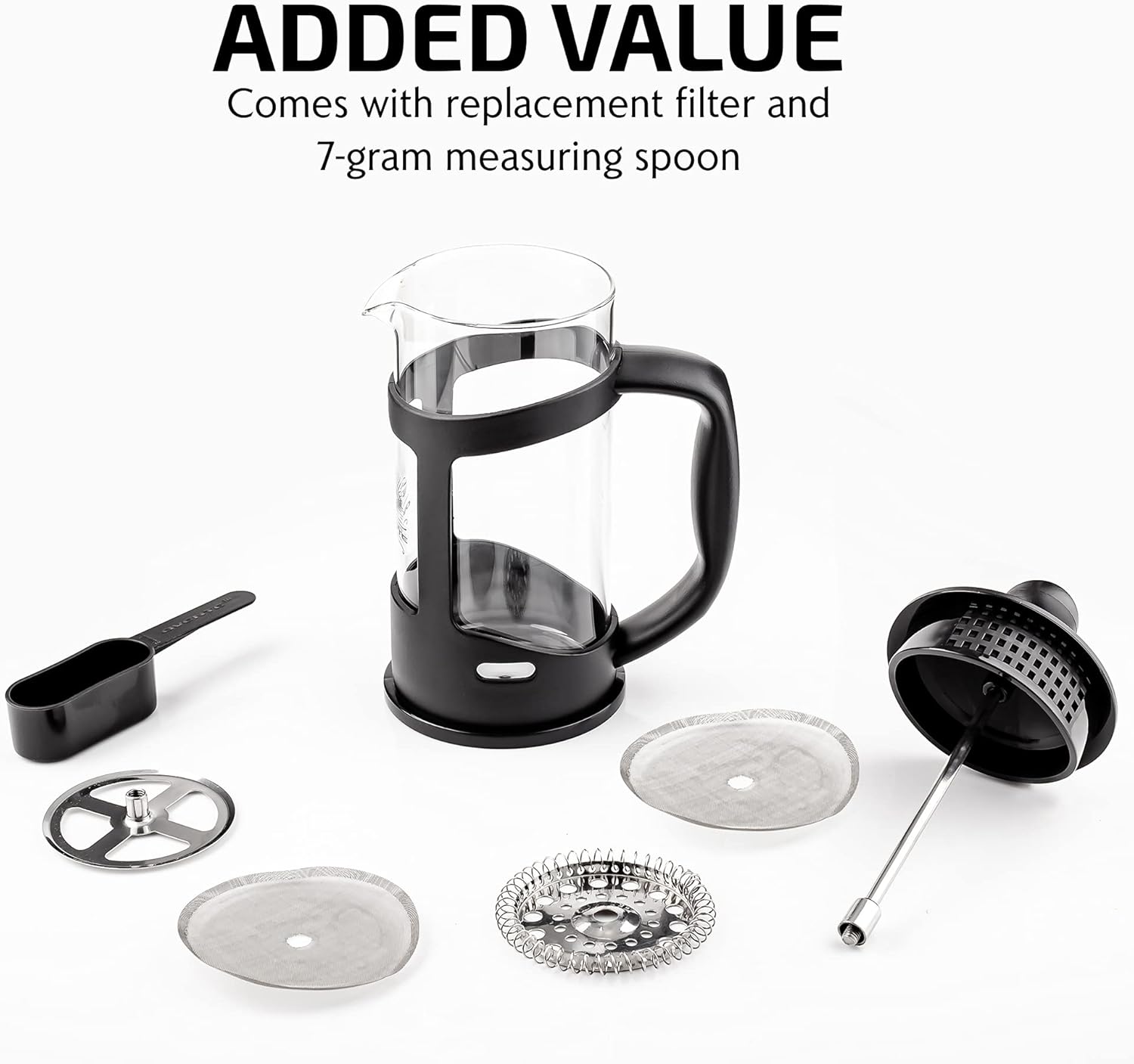 "OVENTE 12oz French Press Coffee Maker, Borosilicate Glass, Stainless Steel Filter, BPA-Free, Black" - Image 2