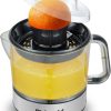 Elite Gourmet 24oz Electric Citrus Juicer | BPA-Free, Pulp Control, Easy Pour Spout, Black/Stainless Steel