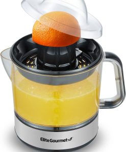 Elite Gourmet 24oz Electric Citrus Juicer | BPA-Free, Pulp Control, Easy Pour Spout, Black/Stainless Steel