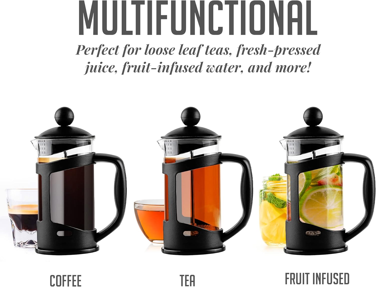 "OVENTE 12oz French Press Coffee Maker, Borosilicate Glass, Stainless Steel Filter, BPA-Free, Black" - Image 3