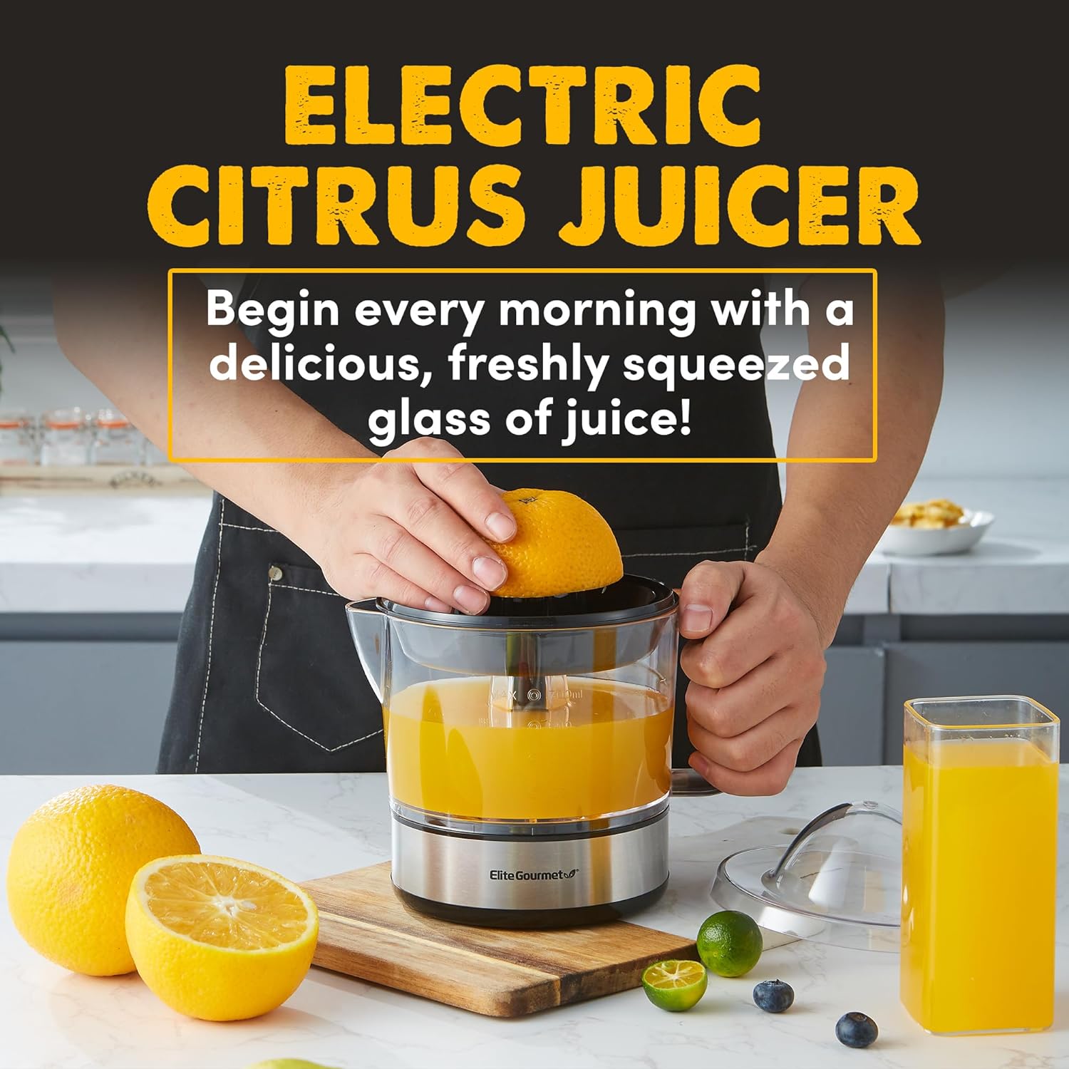 Elite Gourmet 24oz Electric Citrus Juicer | BPA-Free, Pulp Control, Easy Pour Spout, Black/Stainless Steel - Image 3