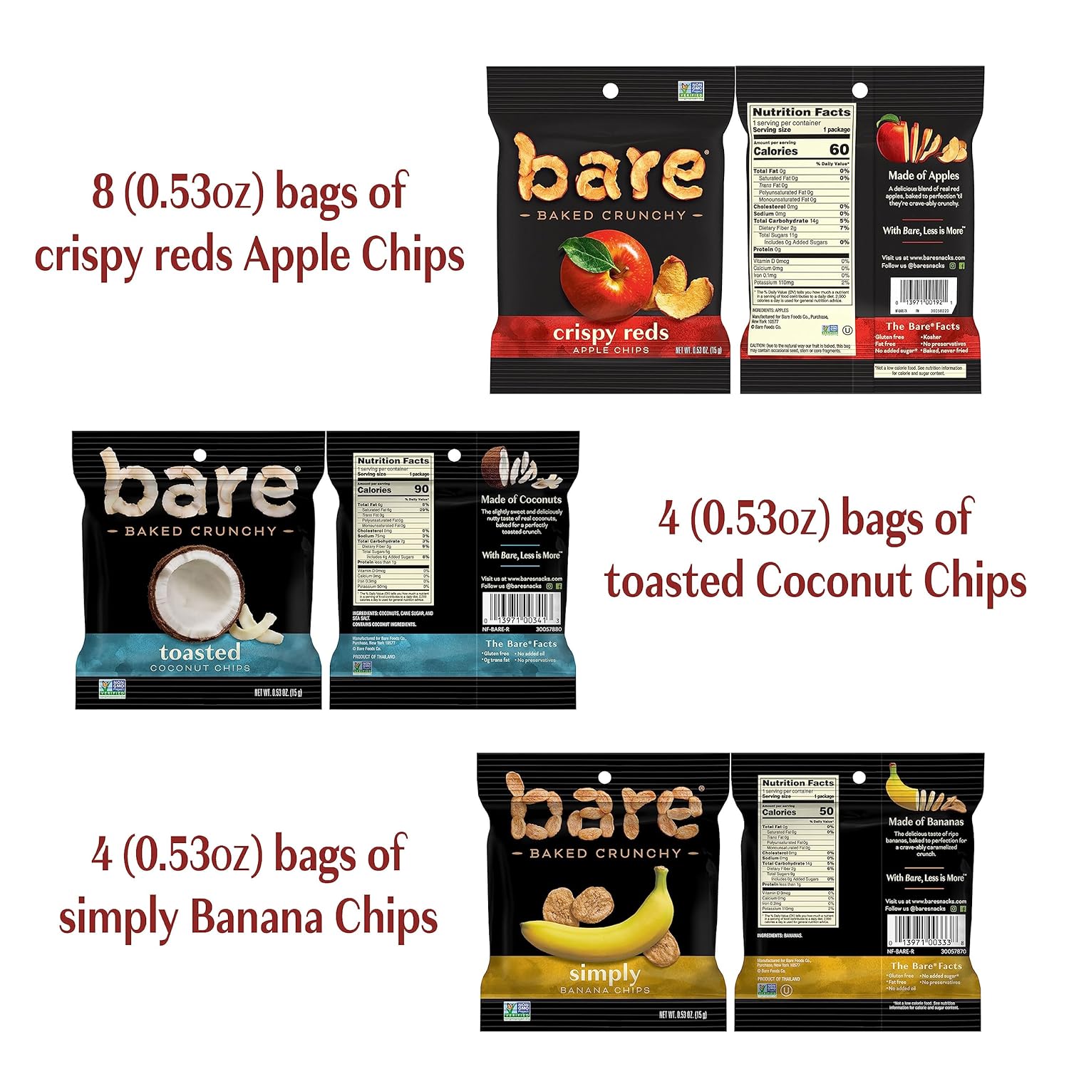 Bare Baked Crunchy, Fruit Variety Pack, 0.53 Ounce (Pack of 16) - Image 3